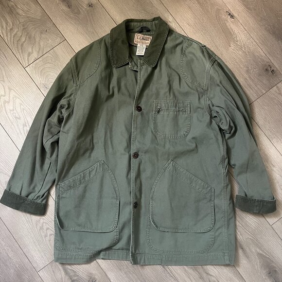 Vintage LL Bean Field Coat Mens Large XL Green Canvas Barn Chore Jacket - Picture 1 of 6